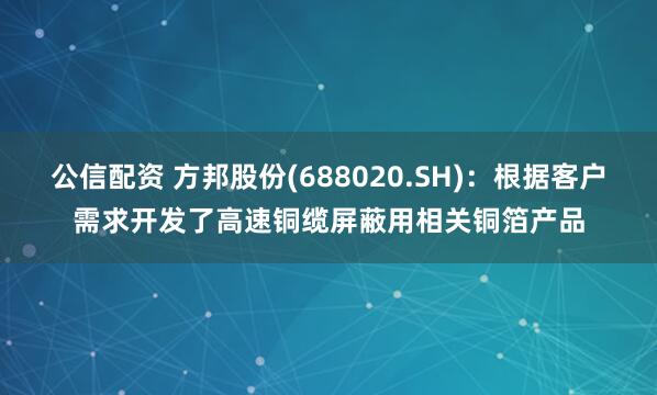 公信配资 方邦股份(688020.SH)：根据客户需求开发了高速铜缆屏蔽用相关铜箔产品